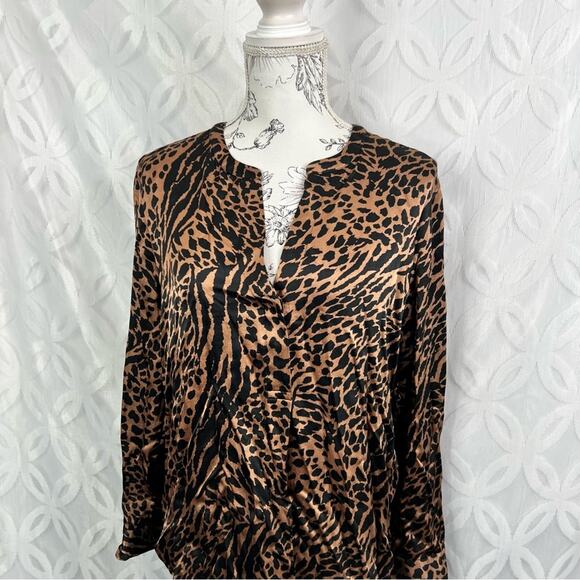 Rails Pearl Cinnamon Mixed Animal Print Popover Blouse Size M - Picture 5 of 12